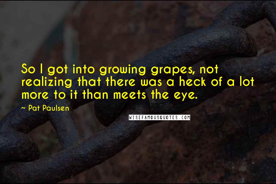 Pat Paulsen Quotes: So I got into growing grapes, not realizing that there was a heck of a lot more to it than meets the eye.