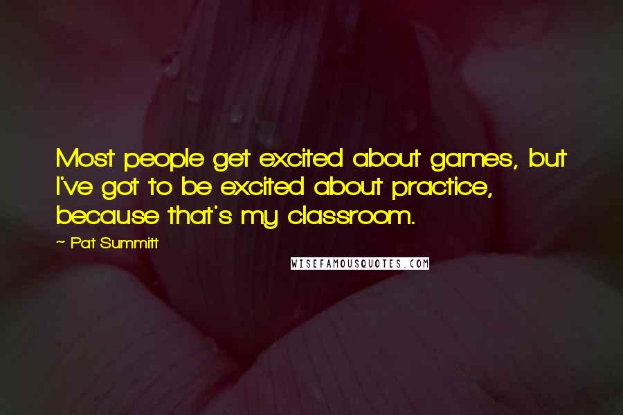 Pat Summitt Quotes: Most people get excited about games, but I've got to be excited about practice, because that's my classroom.