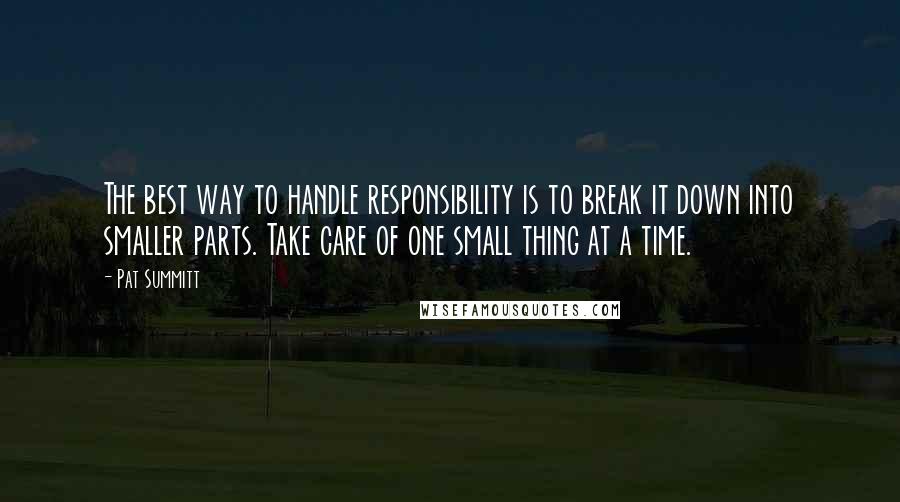 Pat Summitt Quotes: The best way to handle responsibility is to break it down into smaller parts. Take care of one small thing at a time.