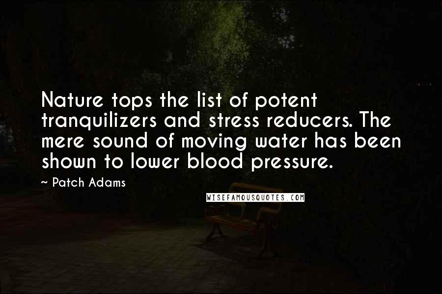 Patch Adams Quotes: Nature tops the list of potent tranquilizers and stress reducers. The mere sound of moving water has been shown to lower blood pressure.