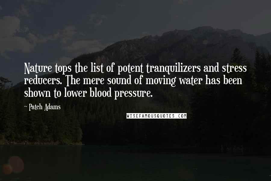 Patch Adams Quotes: Nature tops the list of potent tranquilizers and stress reducers. The mere sound of moving water has been shown to lower blood pressure.