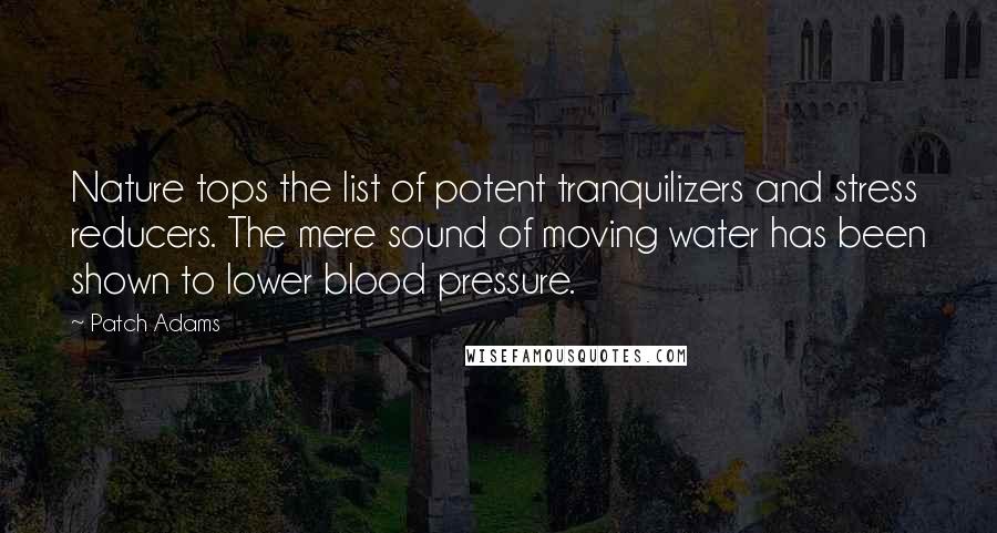 Patch Adams Quotes: Nature tops the list of potent tranquilizers and stress reducers. The mere sound of moving water has been shown to lower blood pressure.