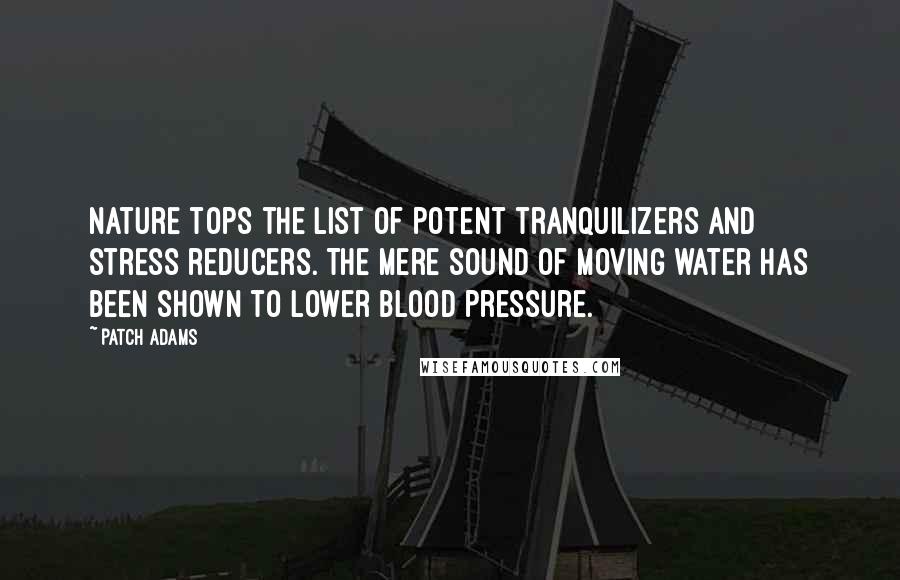 Patch Adams Quotes: Nature tops the list of potent tranquilizers and stress reducers. The mere sound of moving water has been shown to lower blood pressure.