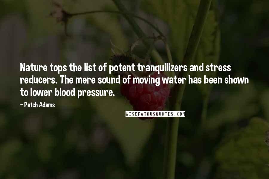 Patch Adams Quotes: Nature tops the list of potent tranquilizers and stress reducers. The mere sound of moving water has been shown to lower blood pressure.