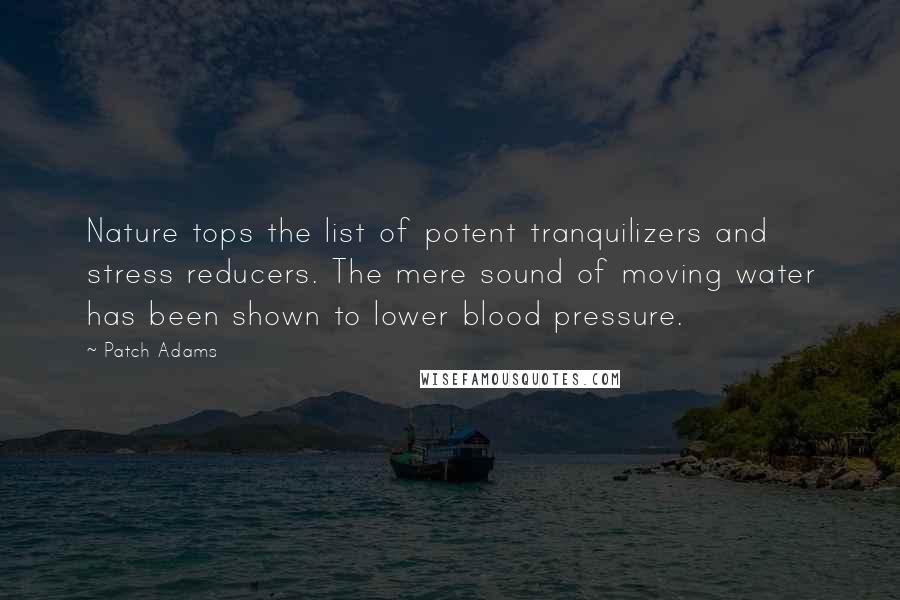 Patch Adams Quotes: Nature tops the list of potent tranquilizers and stress reducers. The mere sound of moving water has been shown to lower blood pressure.