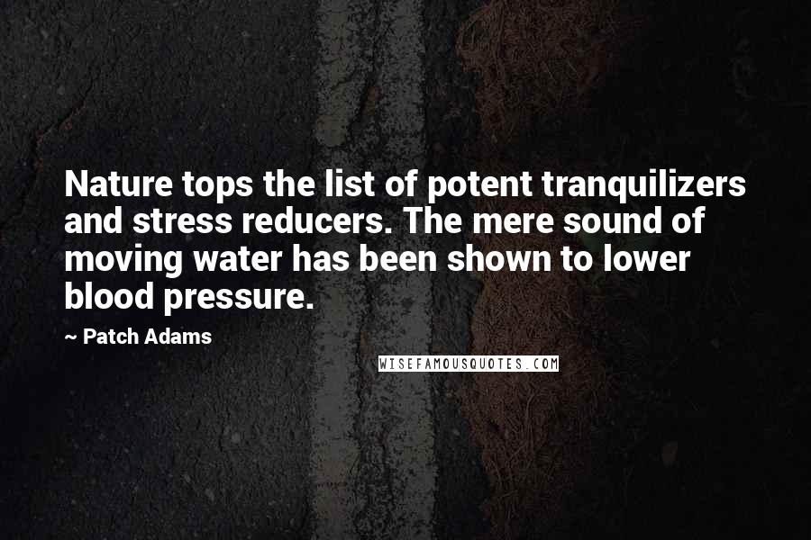 Patch Adams Quotes: Nature tops the list of potent tranquilizers and stress reducers. The mere sound of moving water has been shown to lower blood pressure.