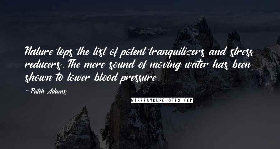 Patch Adams Quotes: Nature tops the list of potent tranquilizers and stress reducers. The mere sound of moving water has been shown to lower blood pressure.