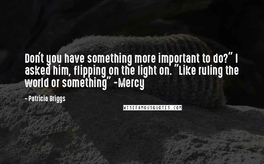 Patricia Briggs Quotes: Don't you have something more important to do?" I asked him, flipping on the light on. "Like ruling the world or something" -Mercy