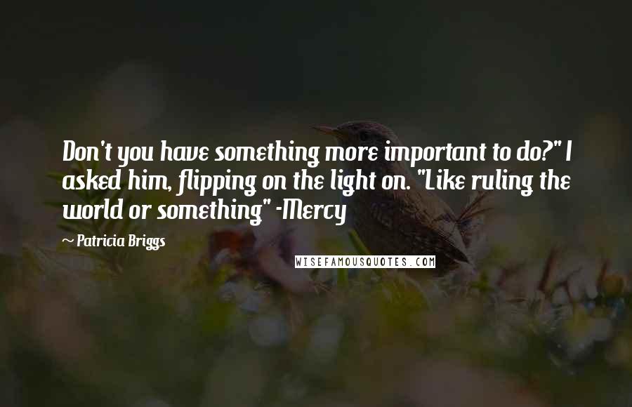 Patricia Briggs Quotes: Don't you have something more important to do?" I asked him, flipping on the light on. "Like ruling the world or something" -Mercy