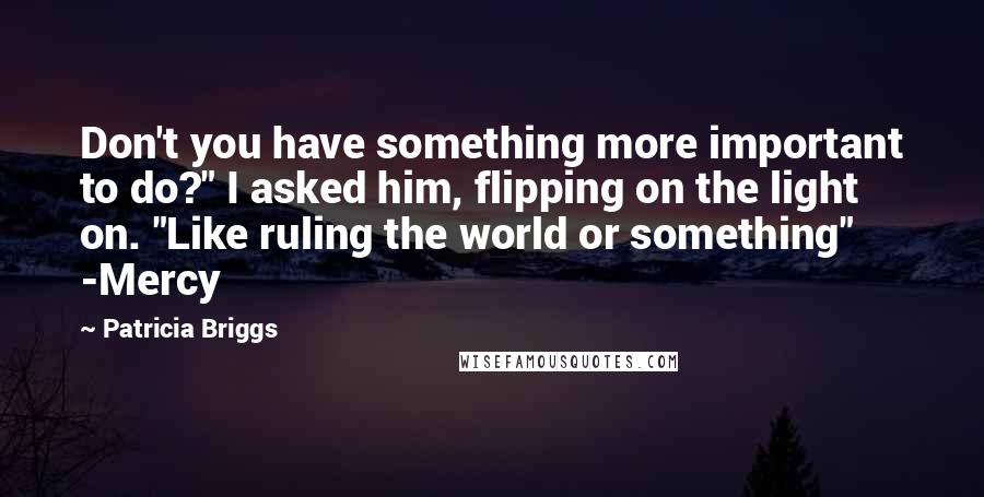 Patricia Briggs Quotes: Don't you have something more important to do?" I asked him, flipping on the light on. "Like ruling the world or something" -Mercy