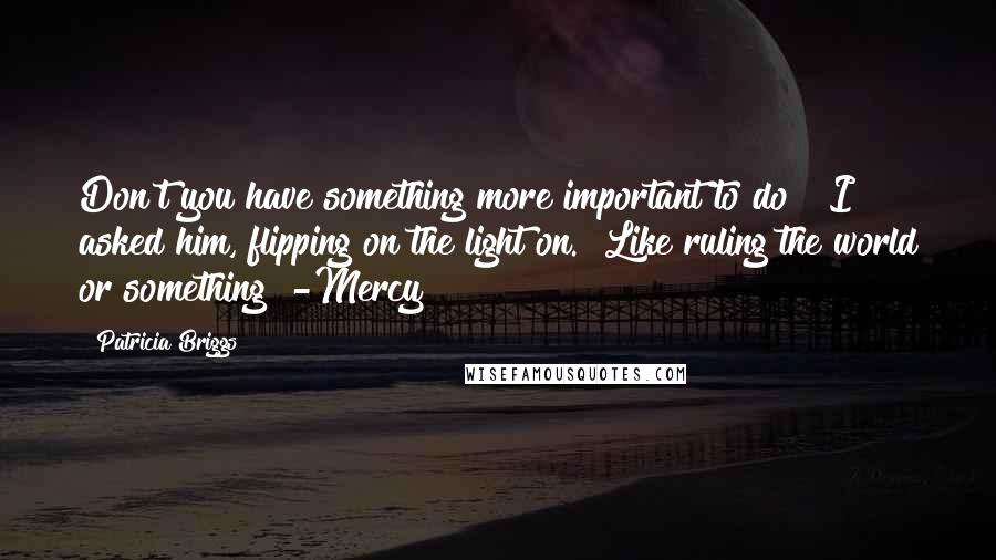 Patricia Briggs Quotes: Don't you have something more important to do?" I asked him, flipping on the light on. "Like ruling the world or something" -Mercy