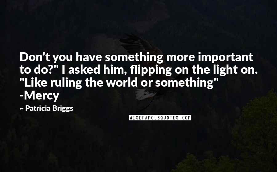 Patricia Briggs Quotes: Don't you have something more important to do?" I asked him, flipping on the light on. "Like ruling the world or something" -Mercy