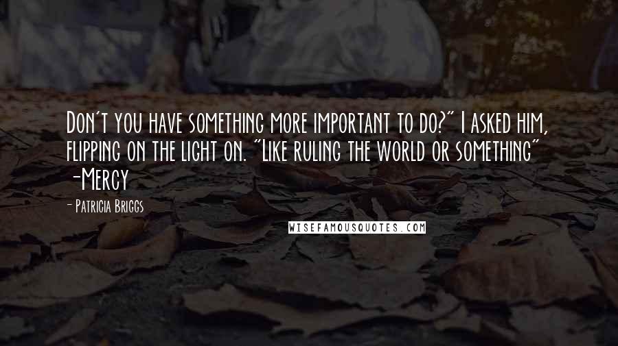 Patricia Briggs Quotes: Don't you have something more important to do?" I asked him, flipping on the light on. "Like ruling the world or something" -Mercy