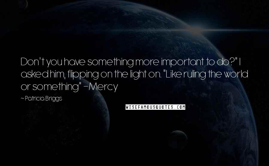 Patricia Briggs Quotes: Don't you have something more important to do?" I asked him, flipping on the light on. "Like ruling the world or something" -Mercy