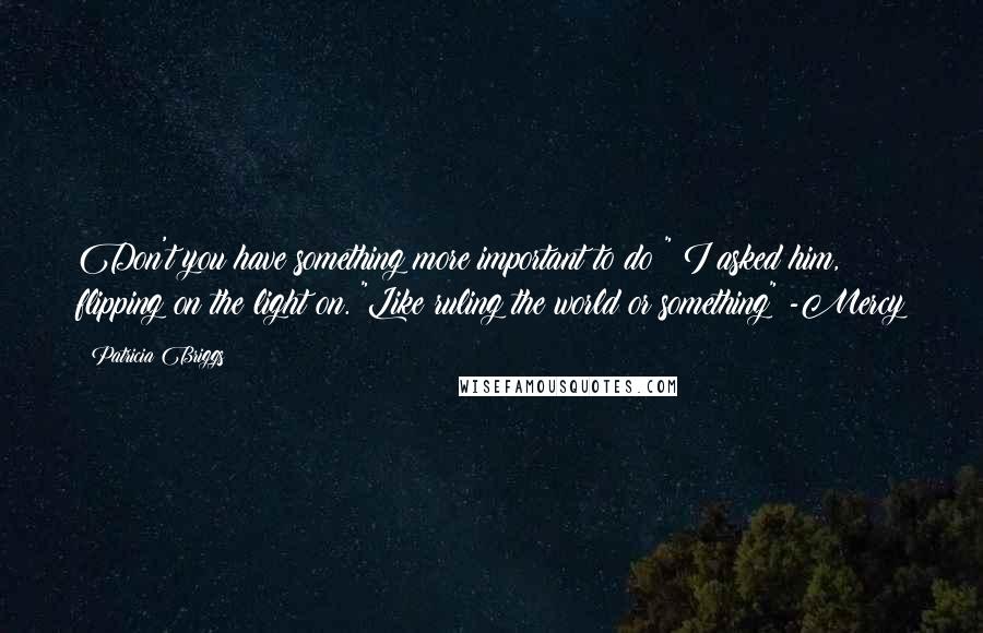 Patricia Briggs Quotes: Don't you have something more important to do?" I asked him, flipping on the light on. "Like ruling the world or something" -Mercy