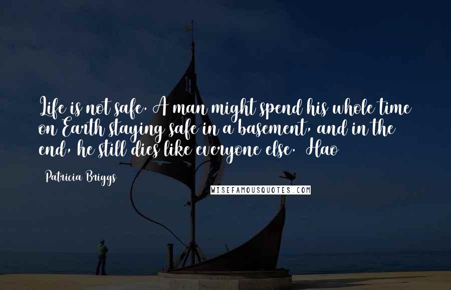 Patricia Briggs Quotes: Life is not safe. A man might spend his whole time on Earth staying safe in a basement, and in the end, he still dies like everyone else. (Hao)