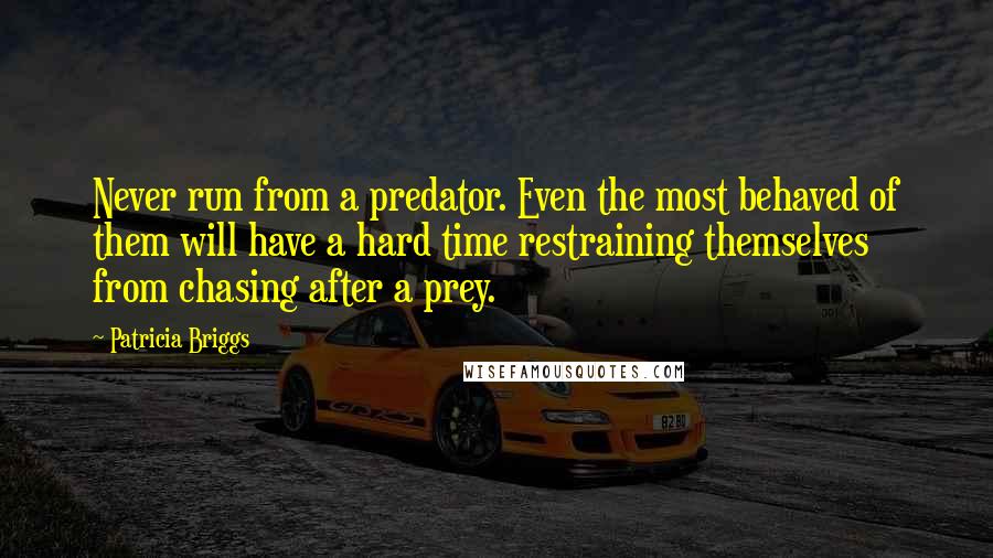 Patricia Briggs Quotes: Never run from a predator. Even the most behaved of them will have a hard time restraining themselves from chasing after a prey.