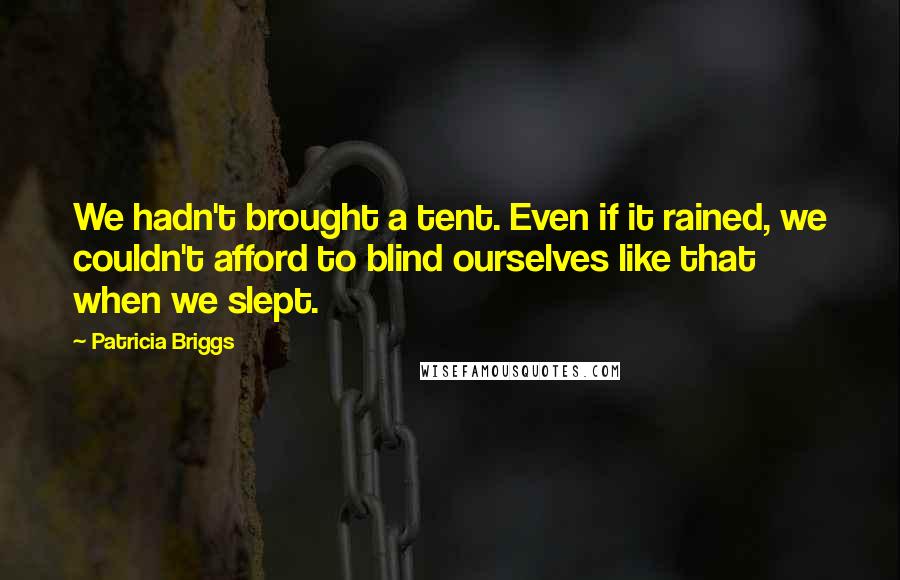 Patricia Briggs Quotes: We hadn't brought a tent. Even if it rained, we couldn't afford to blind ourselves like that when we slept.