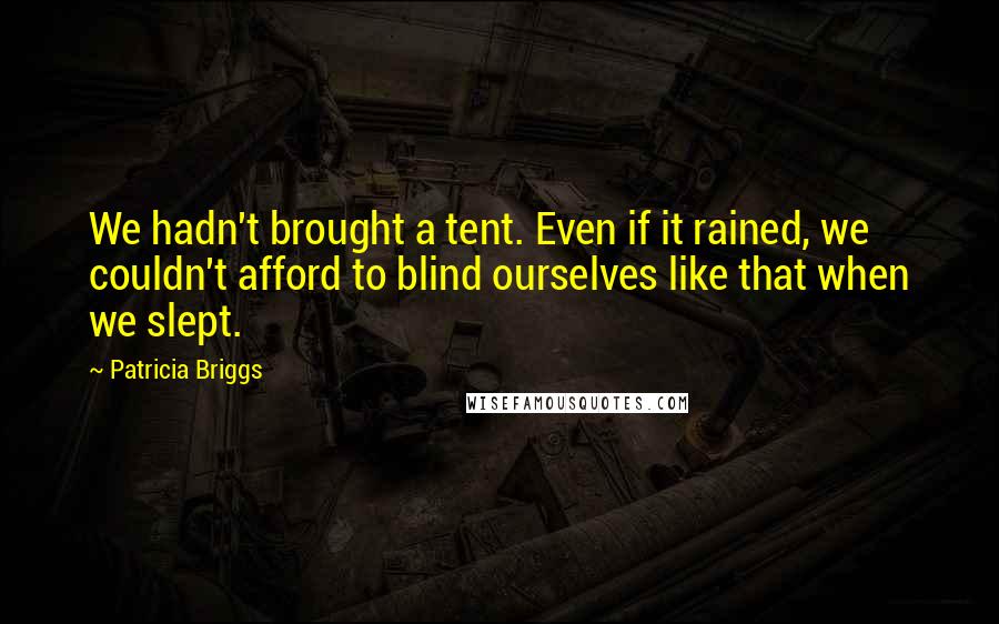 Patricia Briggs Quotes: We hadn't brought a tent. Even if it rained, we couldn't afford to blind ourselves like that when we slept.