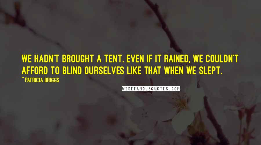 Patricia Briggs Quotes: We hadn't brought a tent. Even if it rained, we couldn't afford to blind ourselves like that when we slept.