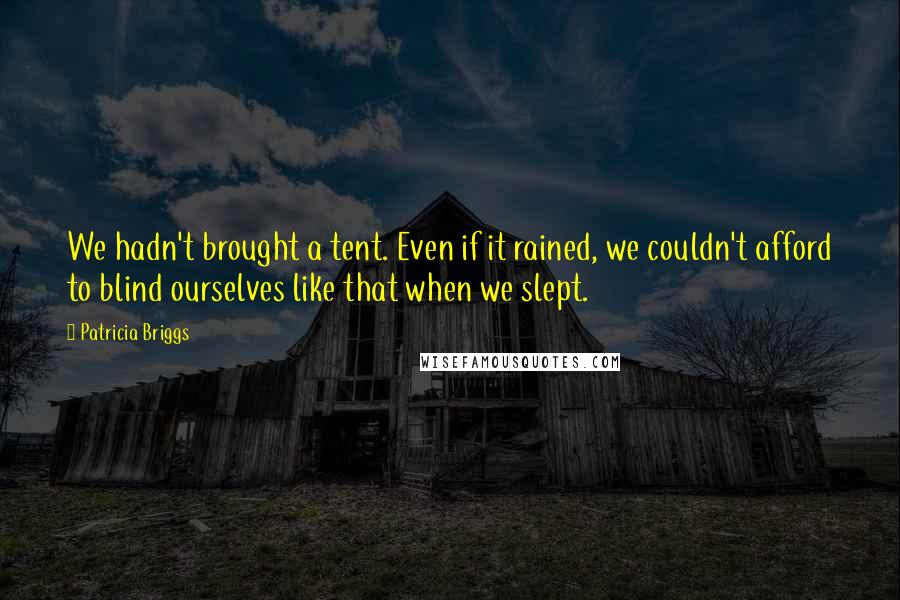 Patricia Briggs Quotes: We hadn't brought a tent. Even if it rained, we couldn't afford to blind ourselves like that when we slept.