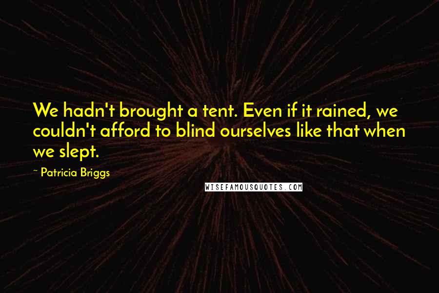 Patricia Briggs Quotes: We hadn't brought a tent. Even if it rained, we couldn't afford to blind ourselves like that when we slept.