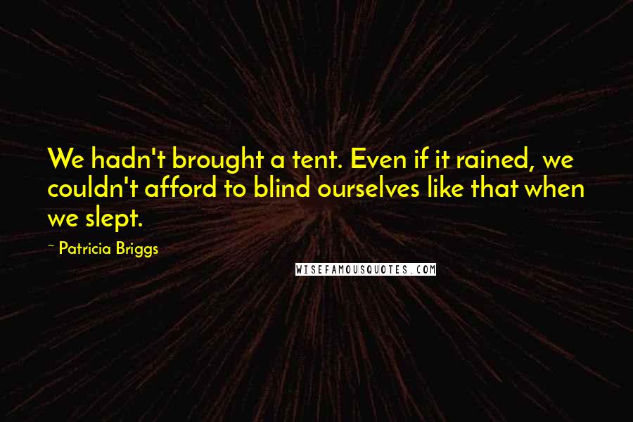 Patricia Briggs Quotes: We hadn't brought a tent. Even if it rained, we couldn't afford to blind ourselves like that when we slept.