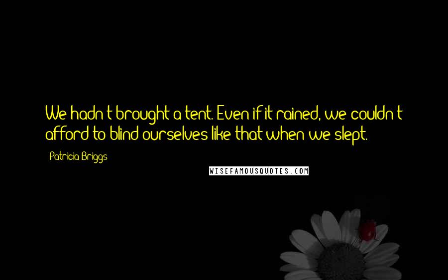 Patricia Briggs Quotes: We hadn't brought a tent. Even if it rained, we couldn't afford to blind ourselves like that when we slept.