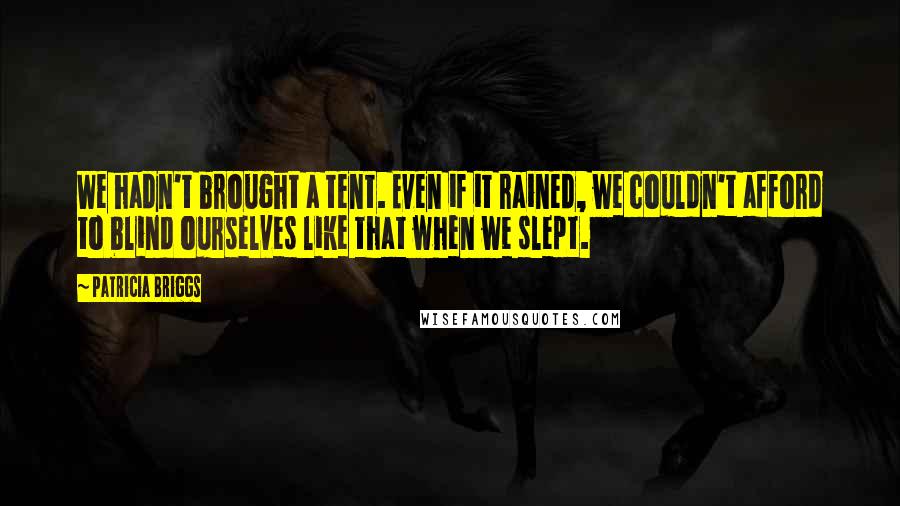 Patricia Briggs Quotes: We hadn't brought a tent. Even if it rained, we couldn't afford to blind ourselves like that when we slept.