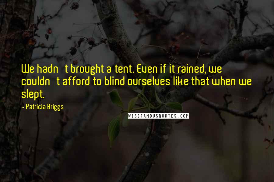 Patricia Briggs Quotes: We hadn't brought a tent. Even if it rained, we couldn't afford to blind ourselves like that when we slept.