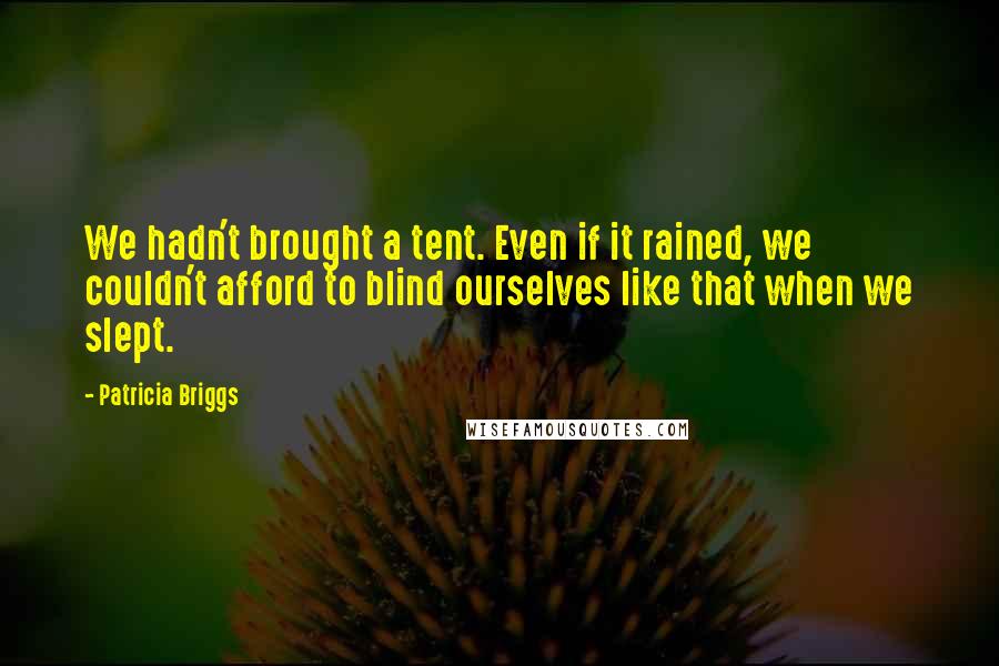 Patricia Briggs Quotes: We hadn't brought a tent. Even if it rained, we couldn't afford to blind ourselves like that when we slept.