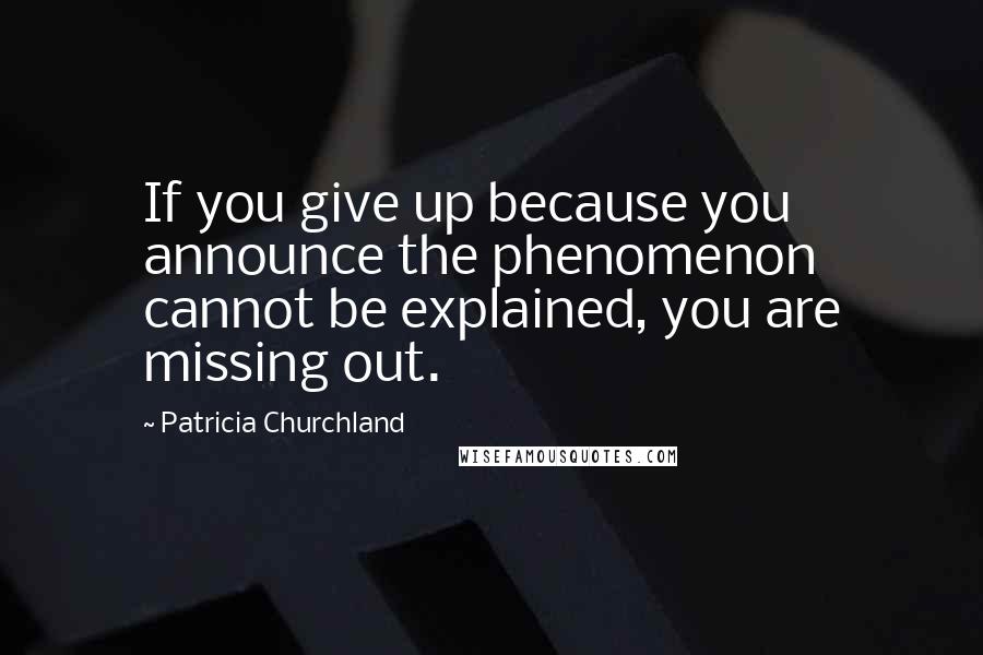 Patricia Churchland Quotes: If you give up because you announce the phenomenon cannot be explained, you are missing out.