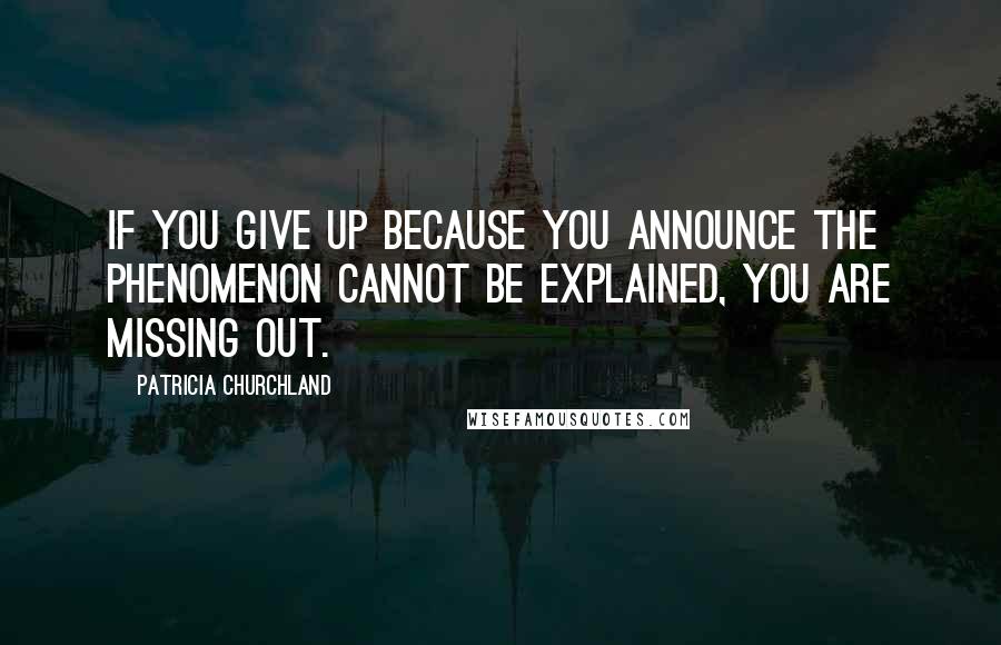 Patricia Churchland Quotes: If you give up because you announce the phenomenon cannot be explained, you are missing out.