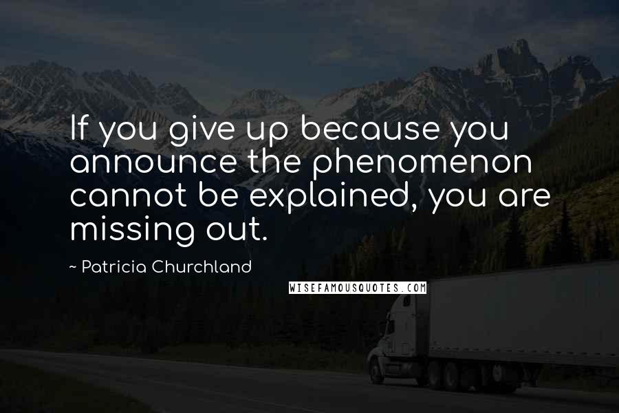 Patricia Churchland Quotes: If you give up because you announce the phenomenon cannot be explained, you are missing out.