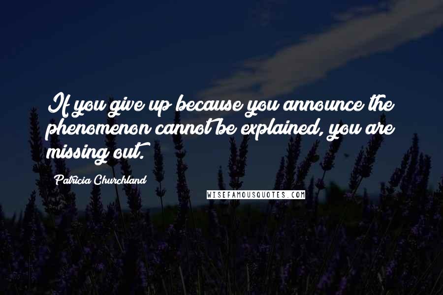 Patricia Churchland Quotes: If you give up because you announce the phenomenon cannot be explained, you are missing out.