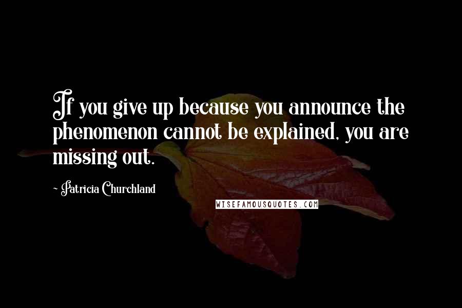 Patricia Churchland Quotes: If you give up because you announce the phenomenon cannot be explained, you are missing out.