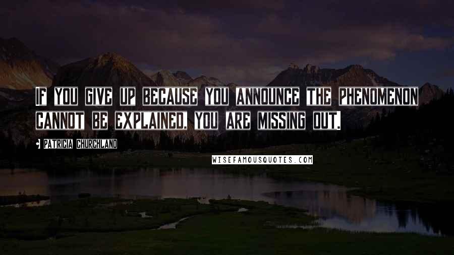 Patricia Churchland Quotes: If you give up because you announce the phenomenon cannot be explained, you are missing out.