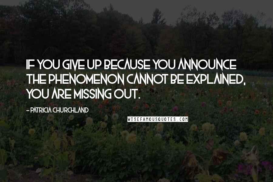 Patricia Churchland Quotes: If you give up because you announce the phenomenon cannot be explained, you are missing out.