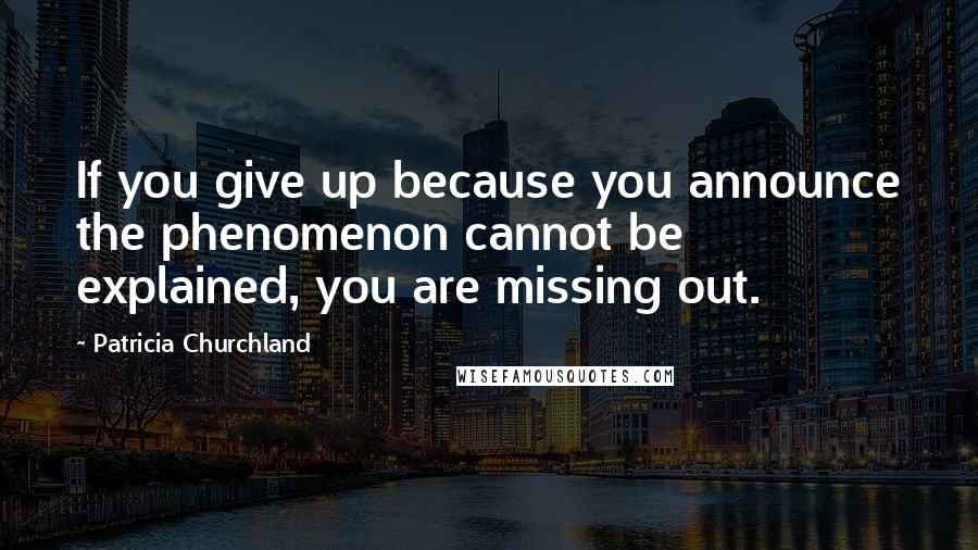 Patricia Churchland Quotes: If you give up because you announce the phenomenon cannot be explained, you are missing out.