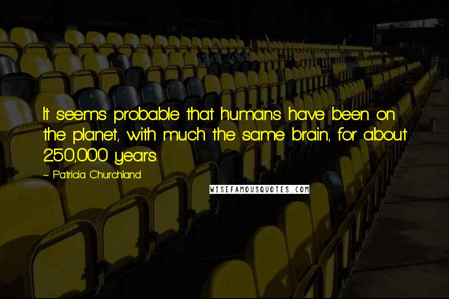 Patricia Churchland Quotes: It seems probable that humans have been on the planet, with much the same brain, for about 250,000 years.