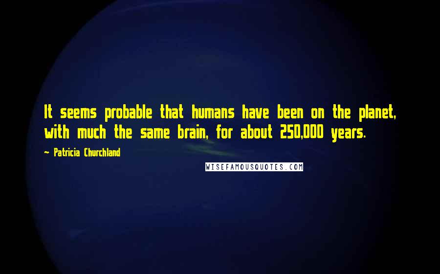 Patricia Churchland Quotes: It seems probable that humans have been on the planet, with much the same brain, for about 250,000 years.