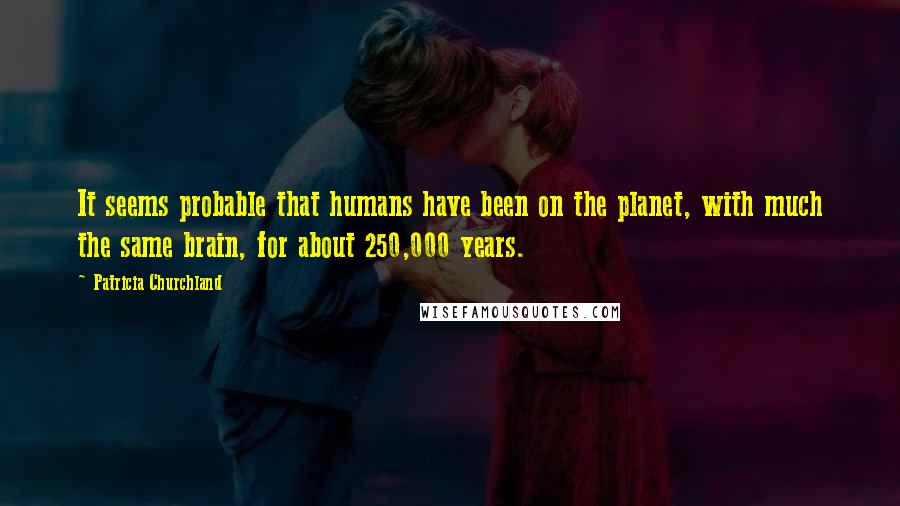 Patricia Churchland Quotes: It seems probable that humans have been on the planet, with much the same brain, for about 250,000 years.