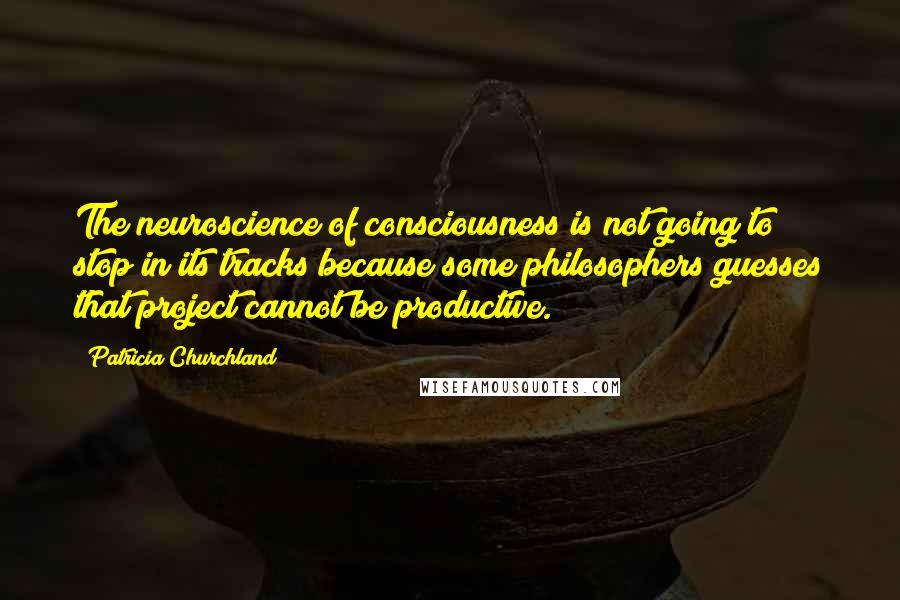 Patricia Churchland Quotes: The neuroscience of consciousness is not going to stop in its tracks because some philosophers guesses that project cannot be productive.