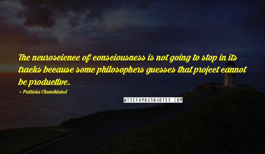 Patricia Churchland Quotes: The neuroscience of consciousness is not going to stop in its tracks because some philosophers guesses that project cannot be productive.