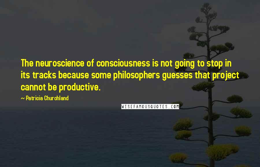 Patricia Churchland Quotes: The neuroscience of consciousness is not going to stop in its tracks because some philosophers guesses that project cannot be productive.