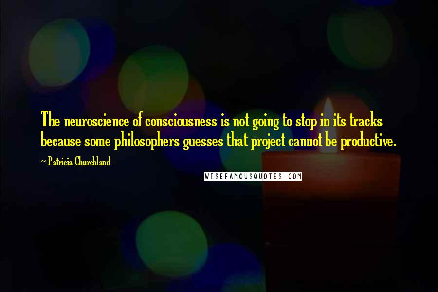 Patricia Churchland Quotes: The neuroscience of consciousness is not going to stop in its tracks because some philosophers guesses that project cannot be productive.