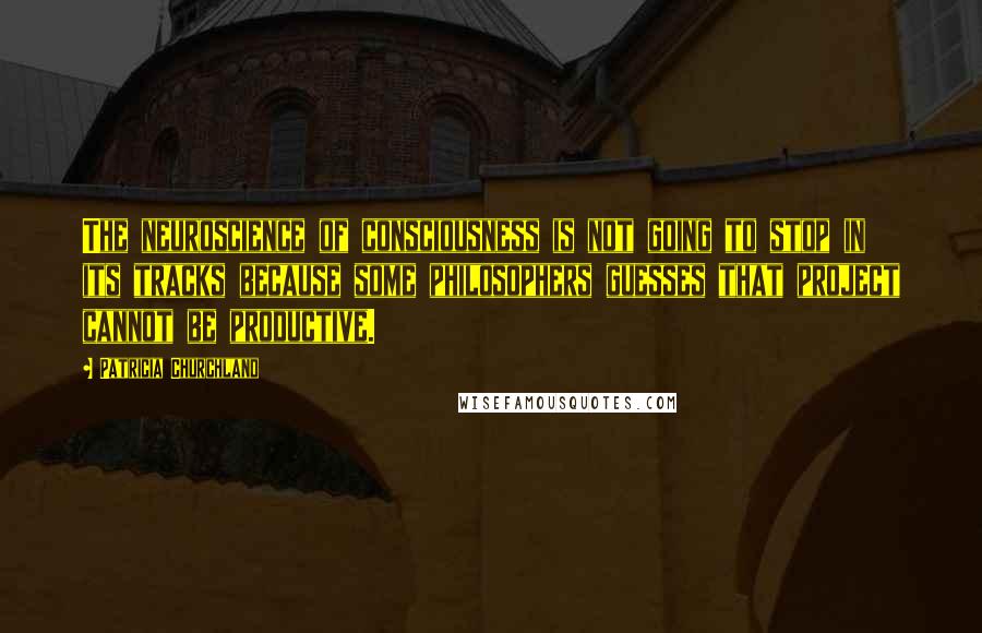 Patricia Churchland Quotes: The neuroscience of consciousness is not going to stop in its tracks because some philosophers guesses that project cannot be productive.