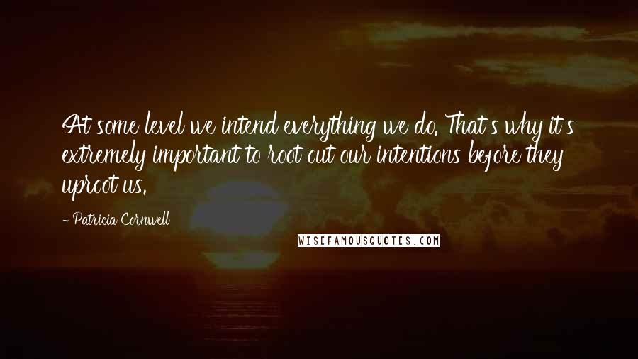 Patricia Cornwell Quotes: At some level we intend everything we do. That's why it's extremely important to root out our intentions before they uproot us.