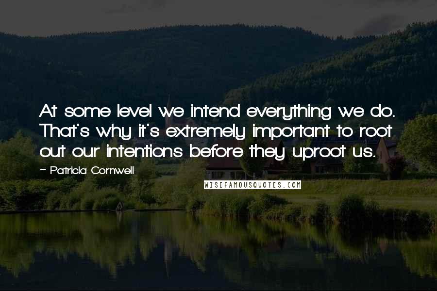 Patricia Cornwell Quotes: At some level we intend everything we do. That's why it's extremely important to root out our intentions before they uproot us.