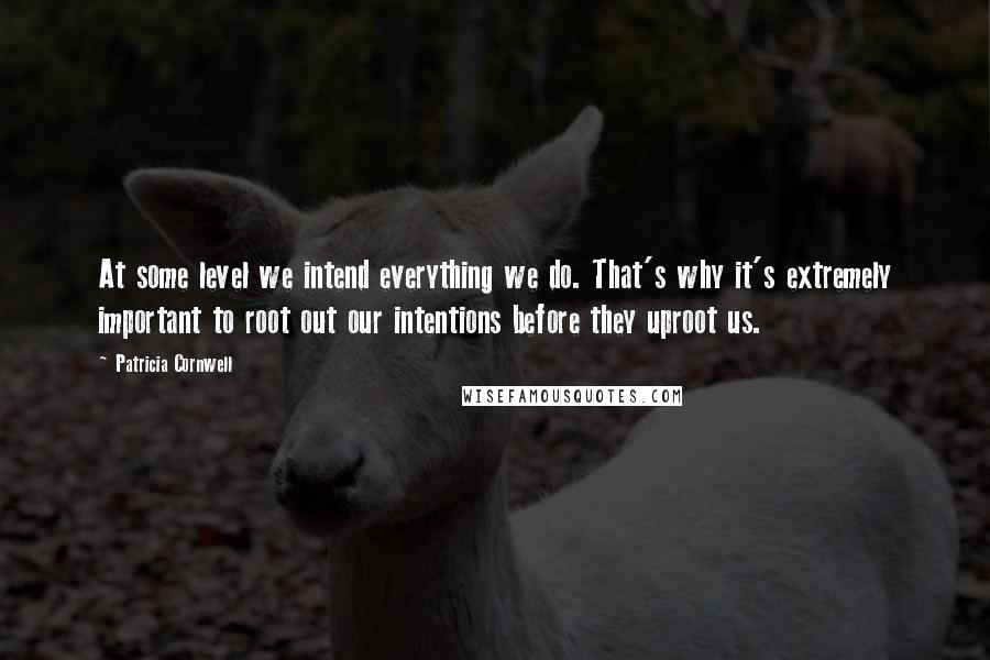 Patricia Cornwell Quotes: At some level we intend everything we do. That's why it's extremely important to root out our intentions before they uproot us.